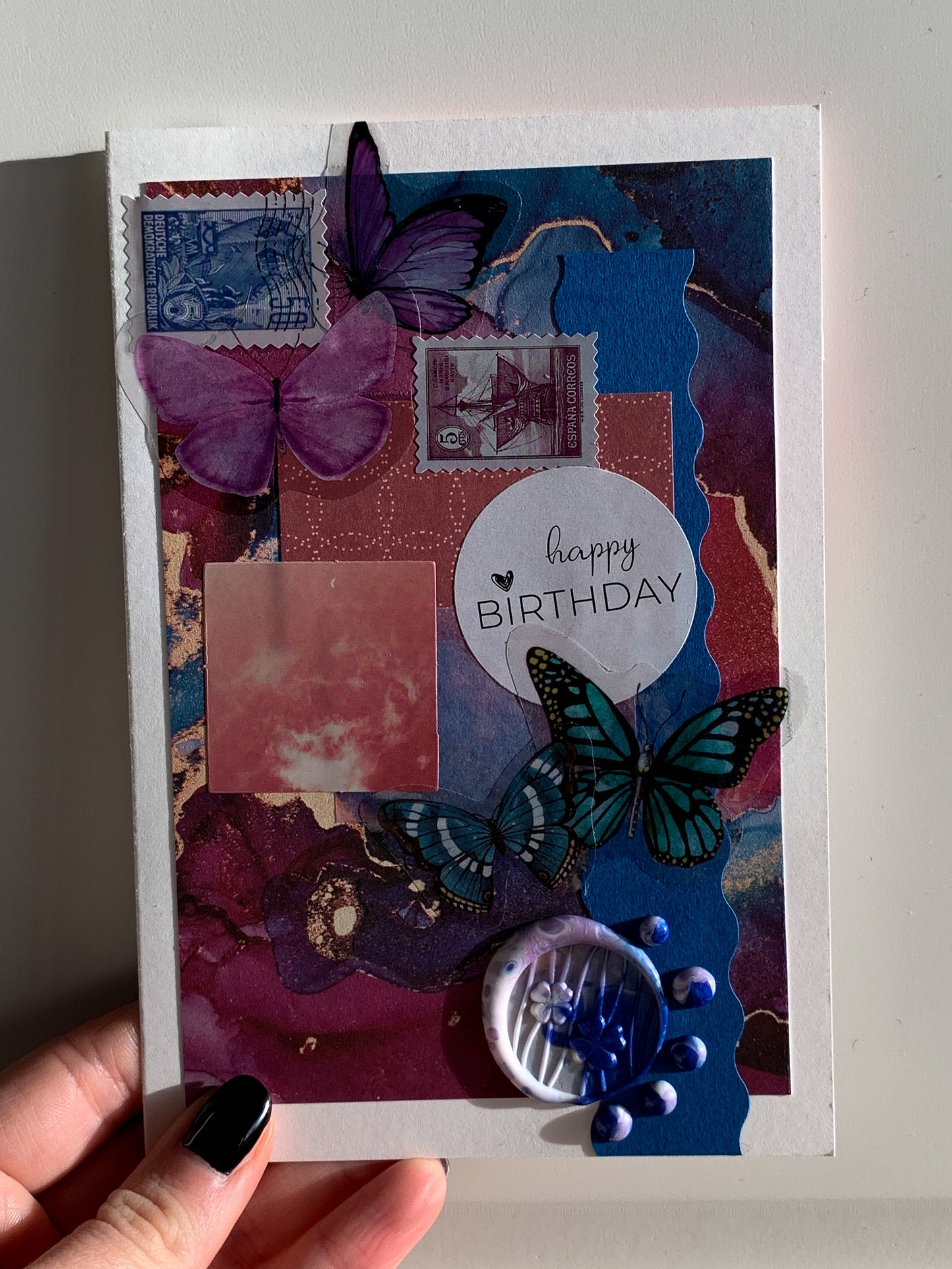 Happy Birthday Card - pink & blue -