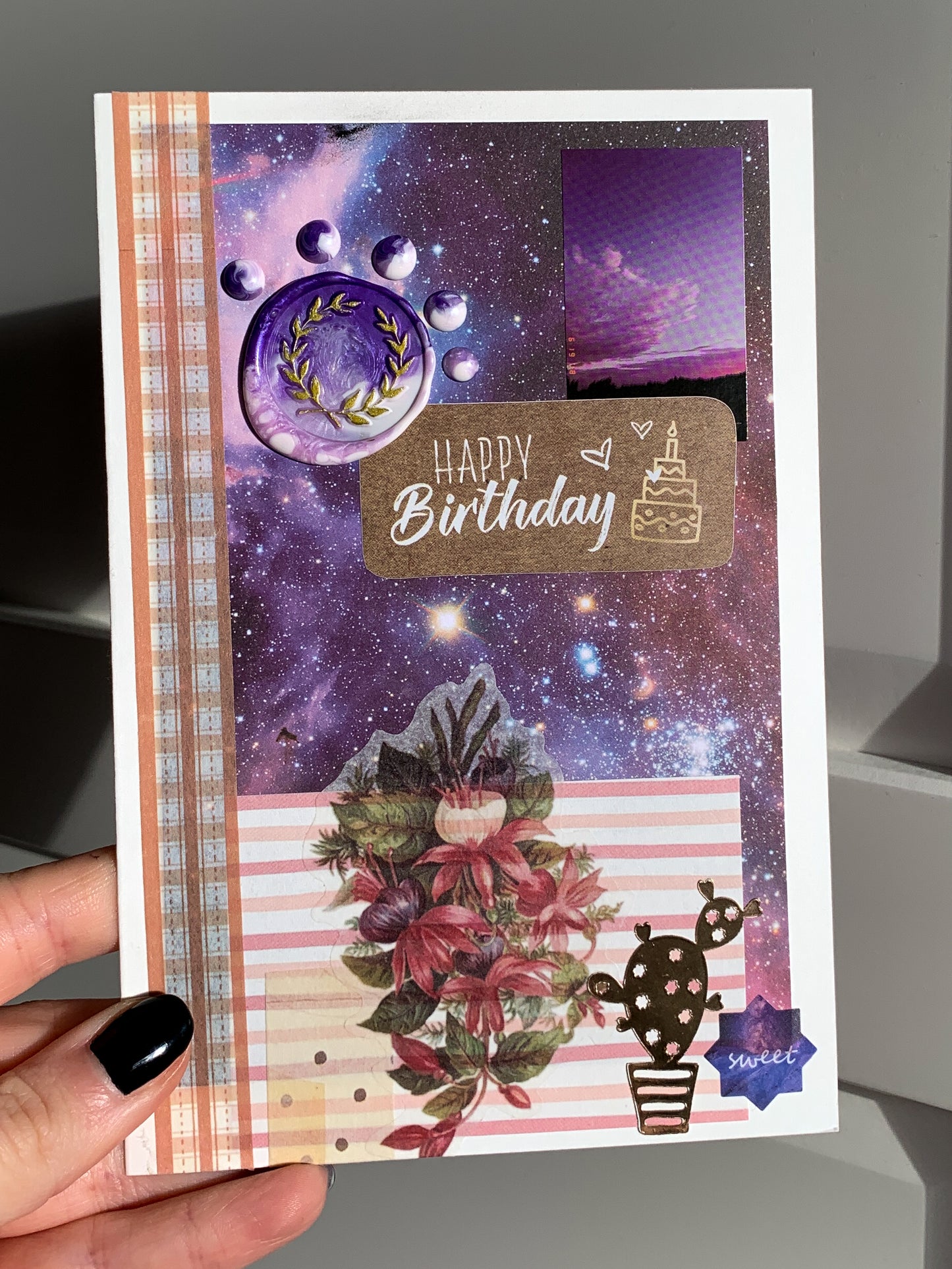 Happy Birthday Card - pink & purple -