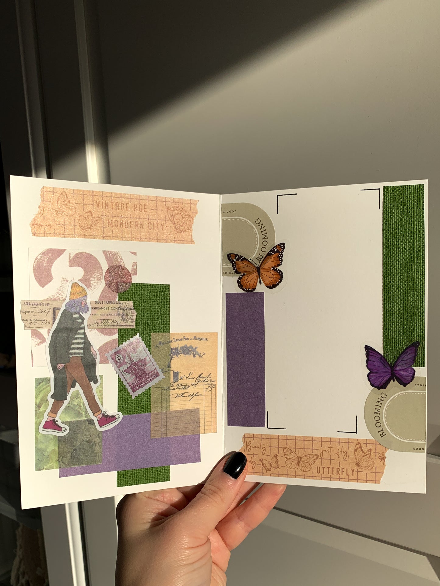 Happy Birthday Card - green, purple & brown -