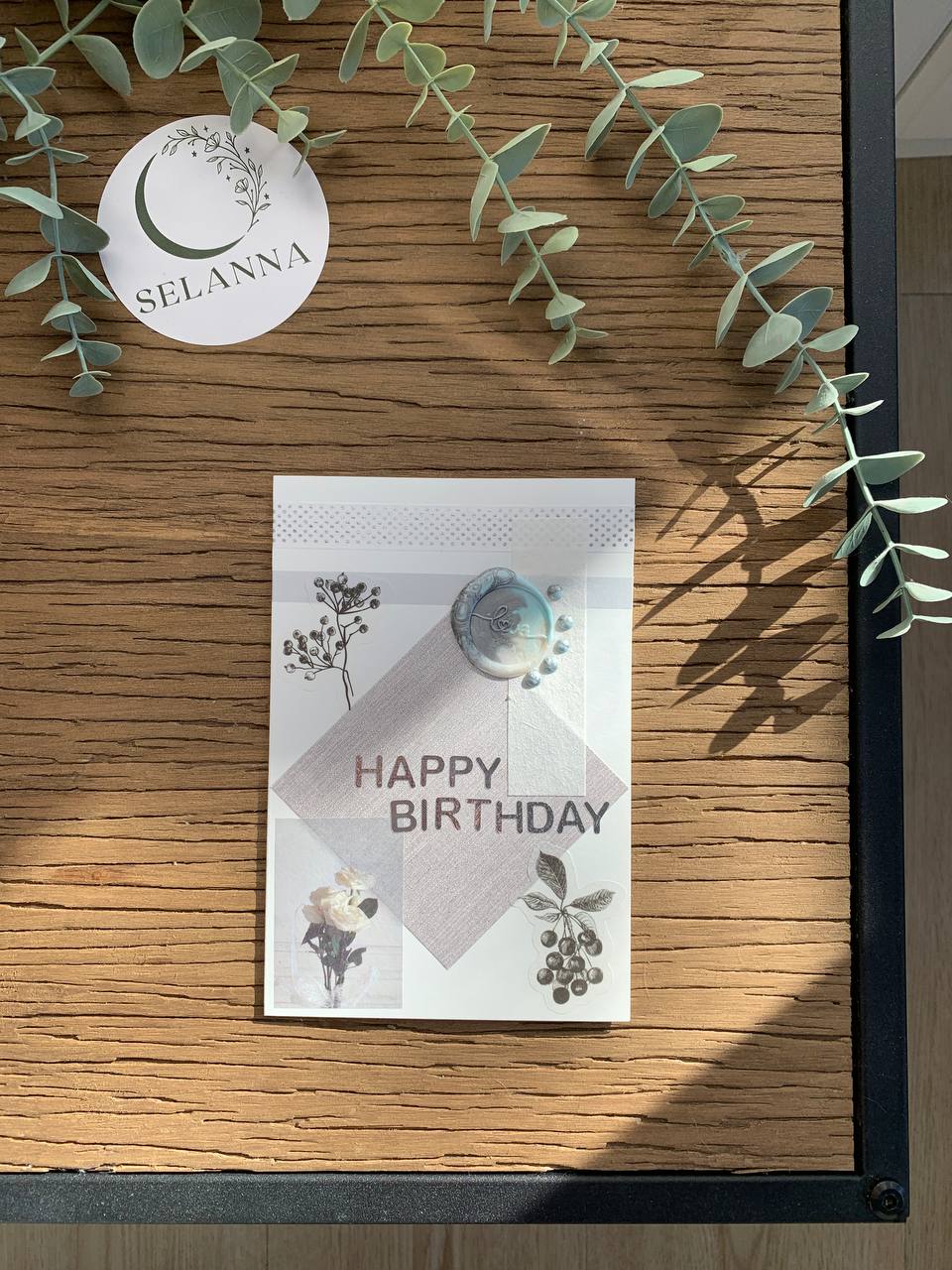 Happy Birthday Card - grey & blue -