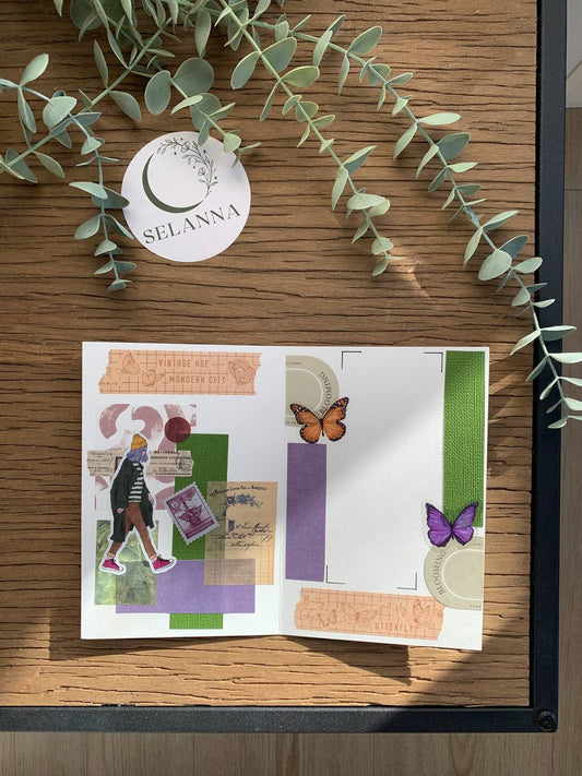 Happy Birthday Card - green, purple & brown -